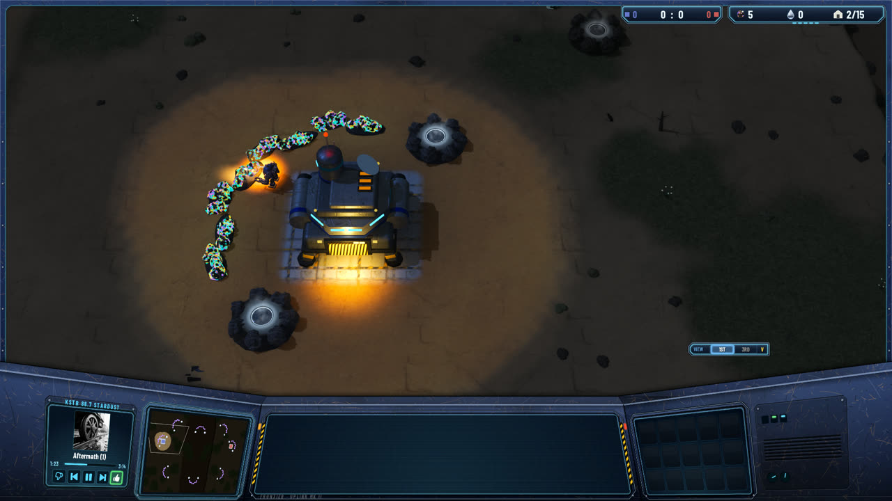 The base at night, its beacons lit
