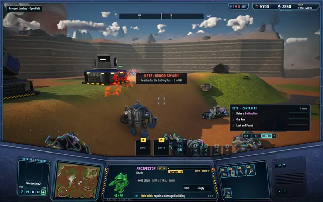 Before: the gatling gun as a grey blockout box firing at a Shardling