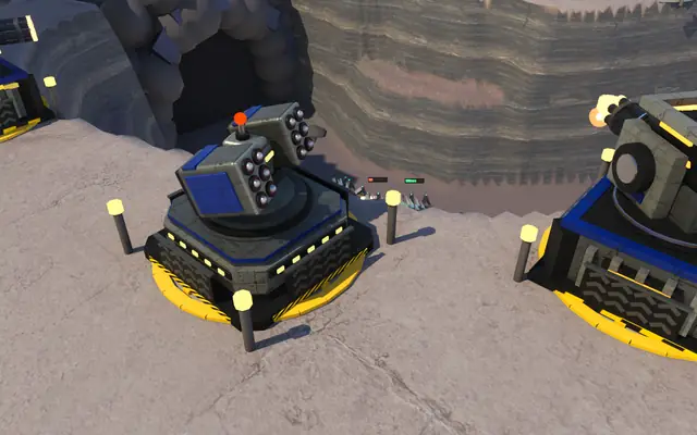 A Sentinel and a gatling gun firing from the rim