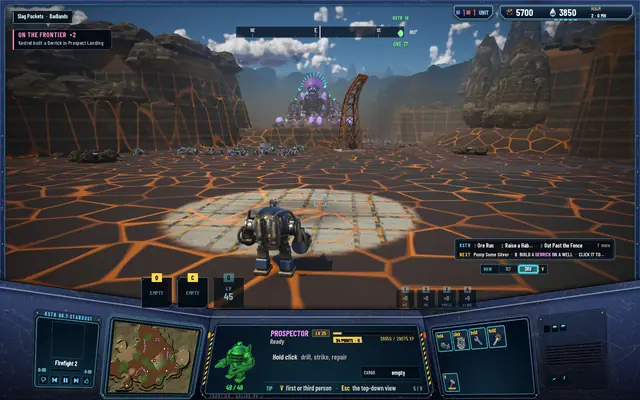 The same view before: the nest in the distance with almost nothing drawn, 1 enemy on the HUD