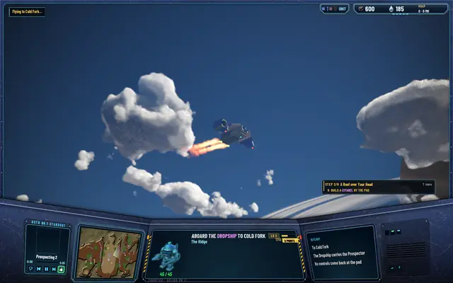 The Dropship swinging wide on its approach between clouds