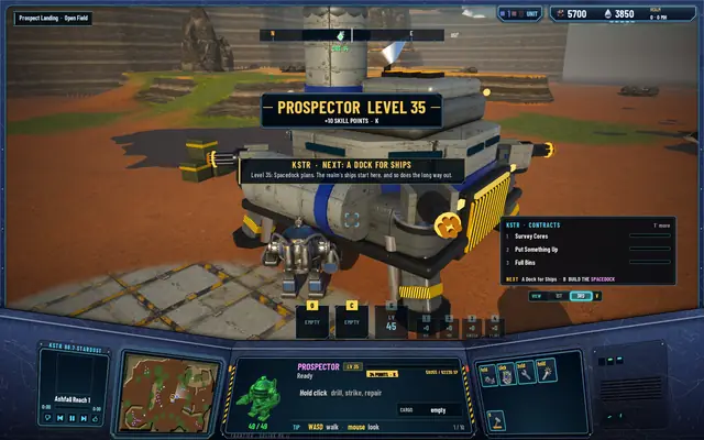Before: the level-up banner with the contract panel open beside it