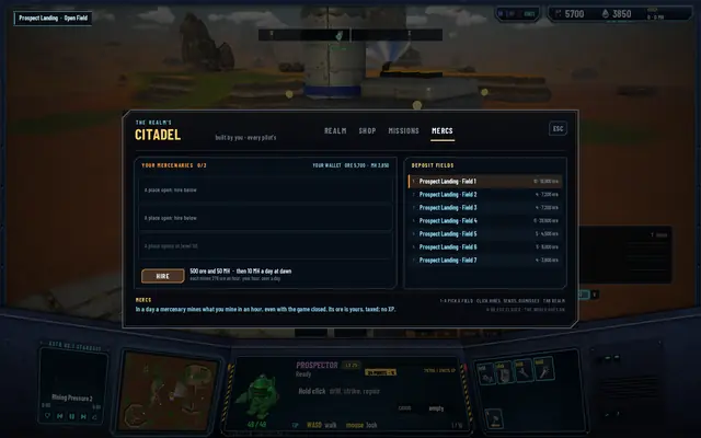 The Citadel's MERCS tab: two open places, a third opening at level 30, and seven deposit fields