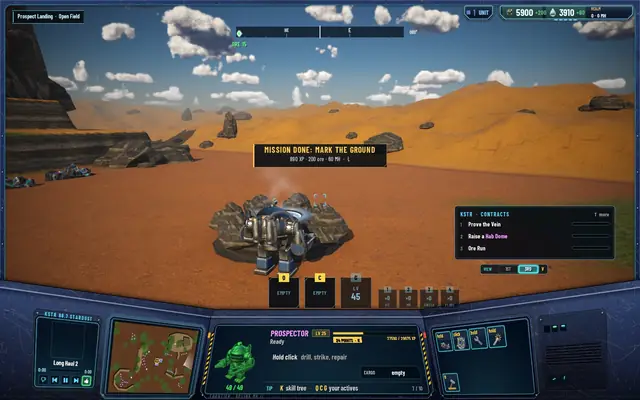 The banner MISSION DONE: MARK THE GROUND over the Prospector