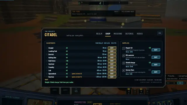 The Citadel's SHOP tab: blueprints and consumables with their prices
