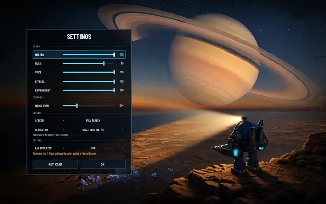 The settings page over the home screen at the defaults
