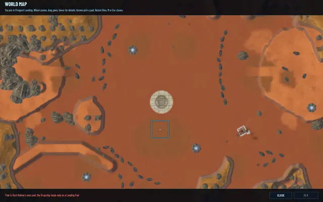 The world map with a message: that is the region's own pad; the Dropship lands only on a Landing Pad