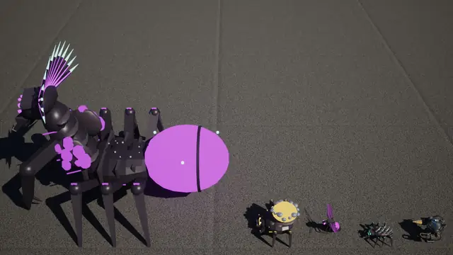 The four bug models in a row beside the Prospector, the Matriarch towering over the rest