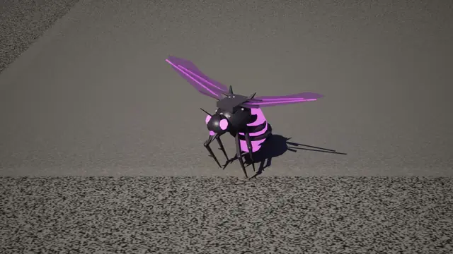 The Gloamwing blockout model with violet wings and a striped glowing abdomen