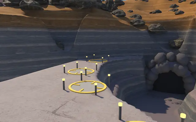 Three build spots on a rim beside a tunnel's mouth