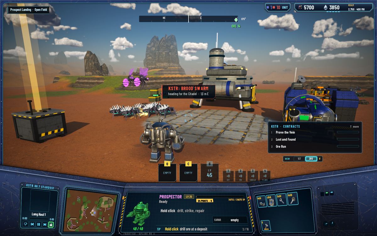 A swarm of Shardlings and two Gloamwings heading for the Citadel at Prospect Landing, with the KSTR warning BROOD SWARM, heading for the Citadel