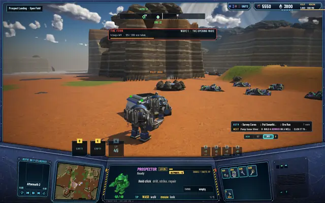 Pilot A's screen, the realm reading 1,003 ore and 300 MH, the tag PILOT 2B96 across the field
