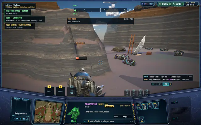 Pilot B in The Fork with the same wave toasts and YOUR SHARE: THE FORK WAVE 1 +20 ore +5 MH +27 XP, the tag PILOT B2B4 up the passage