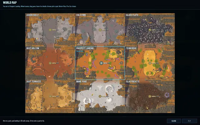 After: the world map, each region an irregular basin inside one stretch of rocky high ground