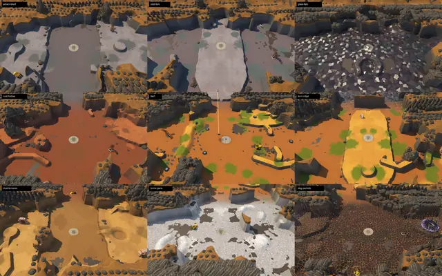 After: the same nine regions, bays, spurs and islands of rock in each