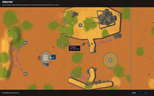 The map with a tooltip on an ore deposit