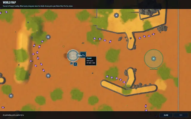The map with a tooltip on the Citadel: Built by you, HP 1,500 of 1,500